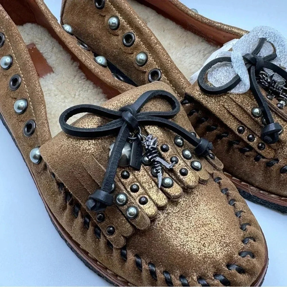 Coach Metallic Gold Rexy Roccasin Slip On Flats Size 7 - Picture 3 of 11